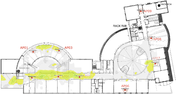 Ground floor secondary signal strength, 2.4 GHz